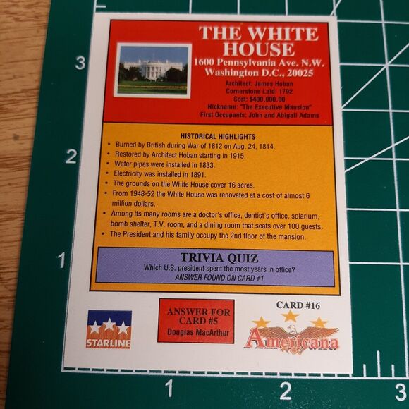 1992 The White House - Starline Americana Trading Card #16 Washington DC - Picture 2 of 2